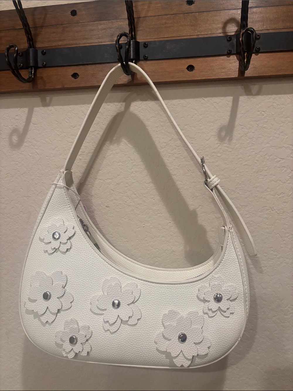 White Floral Applique Saddle Bag
